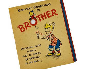 Vintage 1950s Happy Birthday Brother Greeting Card - Used
