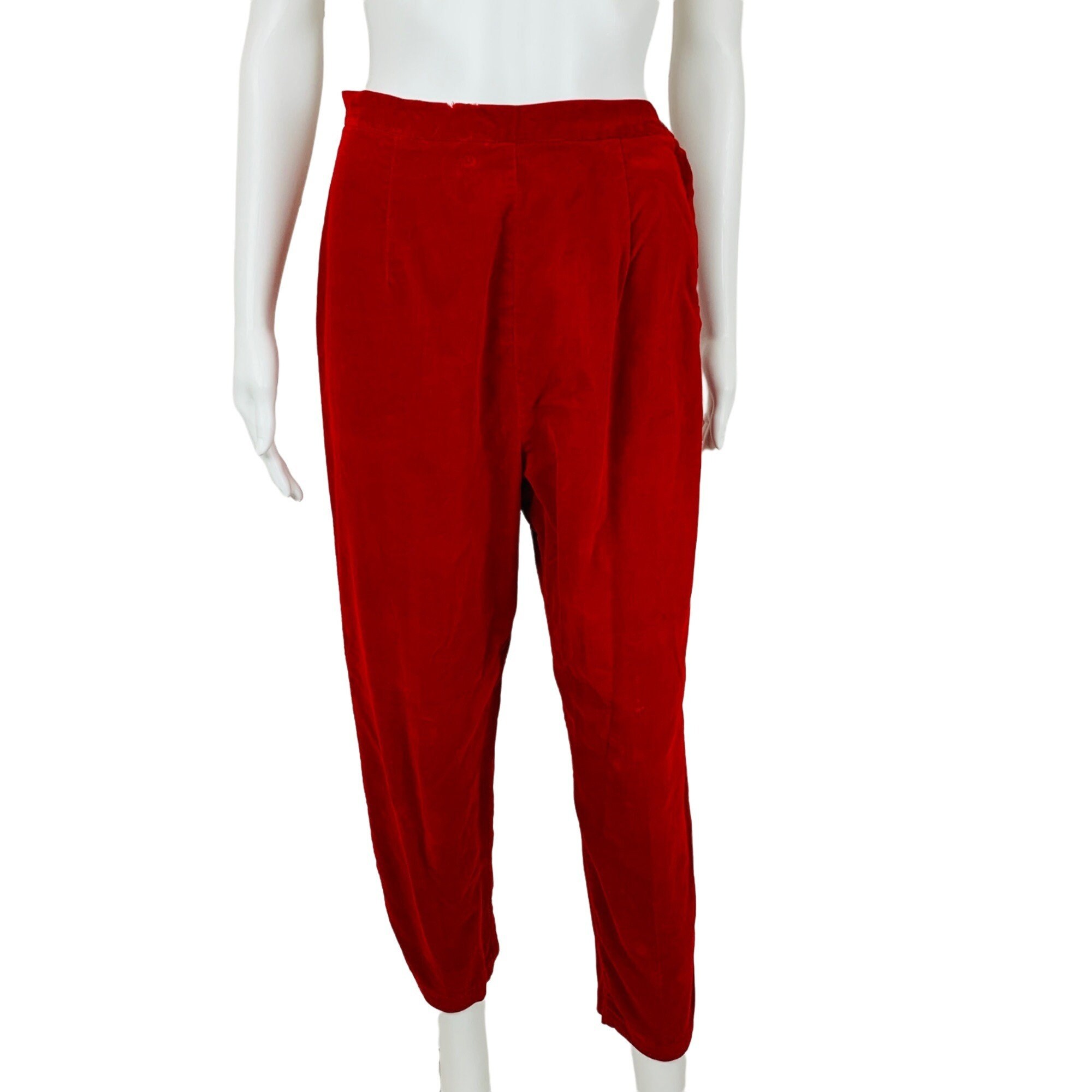 cigarette pants red Vintage 1950s Cigarette Pants Red Velvet High Waist Capris | W 25