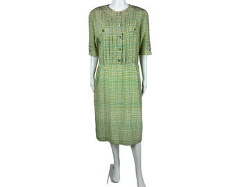 Vintage 80er Jahre Pastell Kleid Damen Großes Hahnentritt Print Seiden Shirtkleid Kuhn