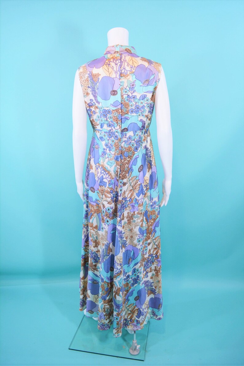 W 30 Vintage 1960s Floral Jumpsuit Purple Blue Watercolor Palazzo Jumpsuit