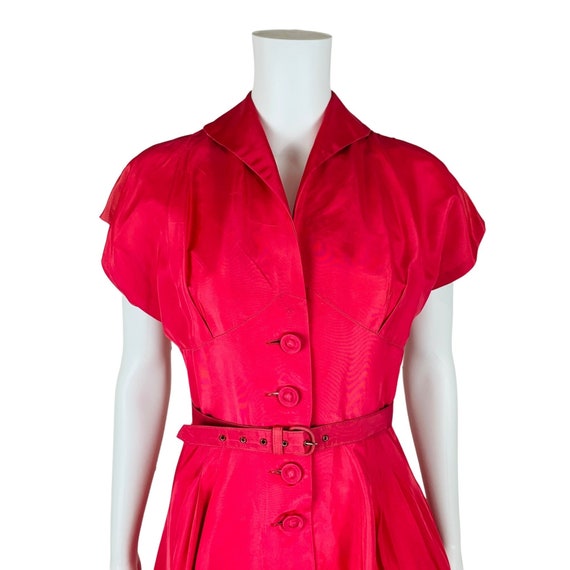 Vintage 1950s Taffeta Party Dress Hot Pink Fit n … - image 2