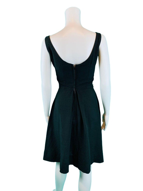 Vintage 1950s Black Cocktail Dress Vneck Cream Fl… - image 9