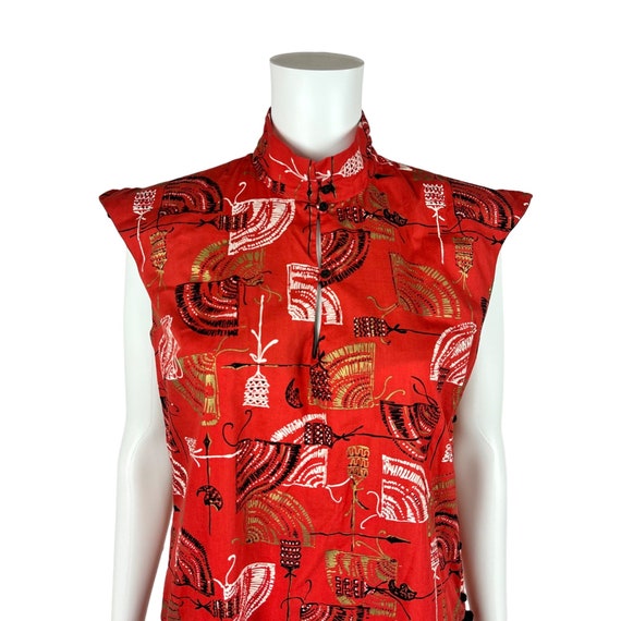 Vintage 50s Cheongsam Women's Medium Red Gold Met… - image 5