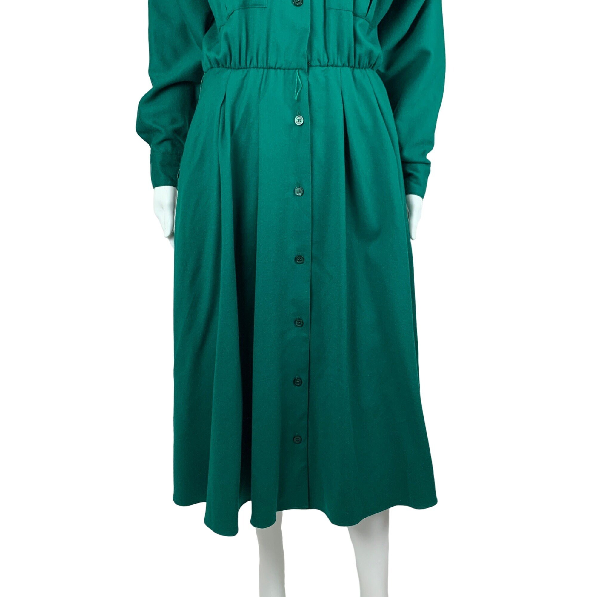 Vintage 1980s Emerald Green Shirtdress Dolman Sleeves Pockets Dress | W  27"+ - Etsy Israel