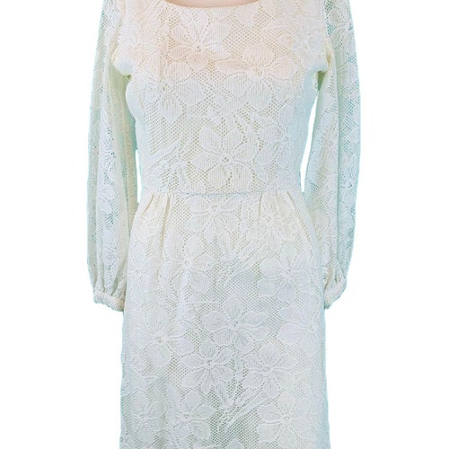 Vintage 1960s Lace White Floral Mini Party Dress | shops W 26