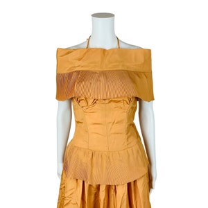 Vintage 1940s Starlet Gown Orange Copper Taffeta Evening Dress Set W 27 image 4