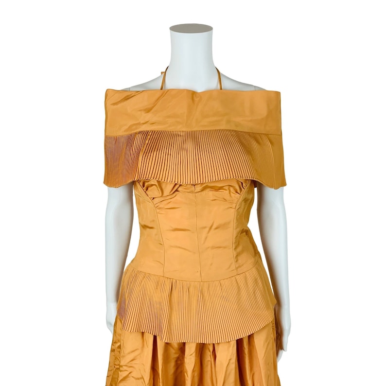 Vintage 1940s Starlet Gown Orange Copper Taffeta Evening Dress Set W 27 image 4