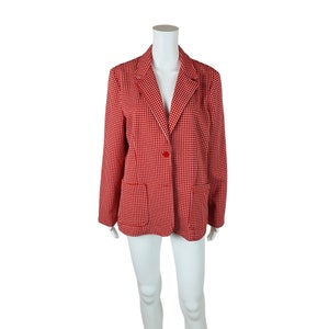 Vintage 80s Red Jacket Houndstooth Polyester Women&#39;s Blazer B 43&quot;