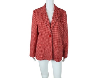 Vintage 80s Red Jacket Houndstooth Polyester Women's Blazer B 43"