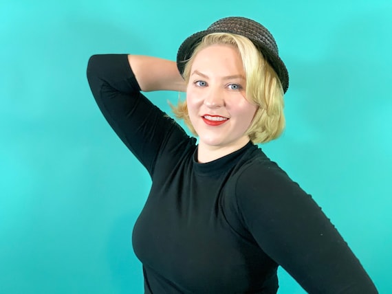Vintage 1950s Wicker Hat | Small Brim Straw Cap
