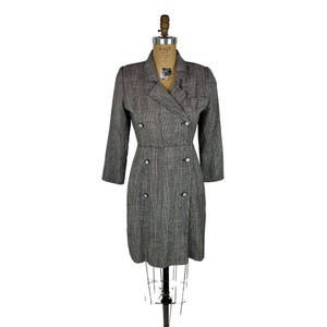Vintage 80s Tweed Dress Womens Small Black White Button Up Business Mini