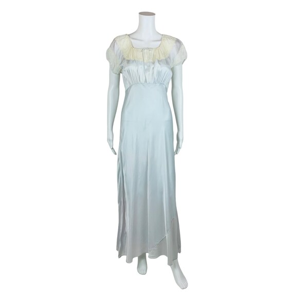 Vintage 40s Nightgown Ice Blue Rayon Cream Inset … - image 1