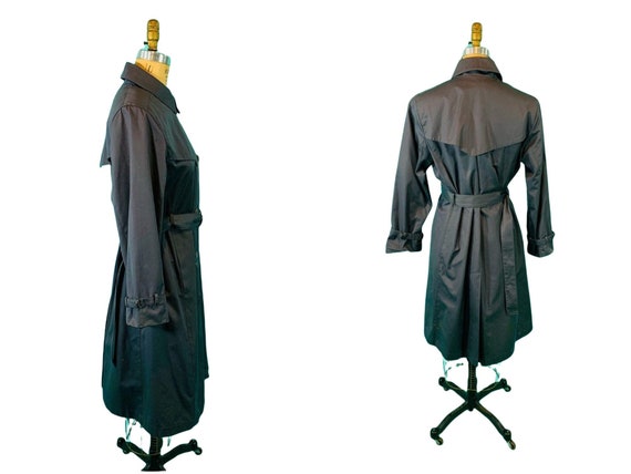 Vintage 1970s Charcoal Trench Coat Gray Button Do… - image 10