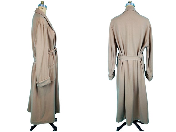 Vintage 1940s Khaki Open Robe Coat Belted Wool Ov… - image 9