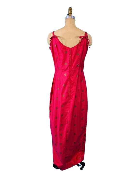 Vintage 1960s Hawaiian Dress Hot Pink Metallic Br… - image 10
