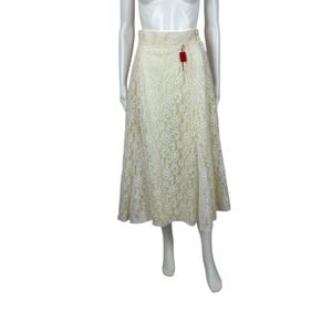 Vintage 80s Lace Skirt Women&#39;s XS High Waisted White Floral A Line Rockabilly Retro