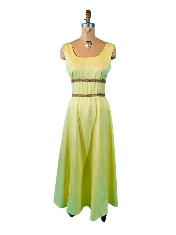 Vintage 1960s Yellow Ball Gown Gold Princess Even… - image 2