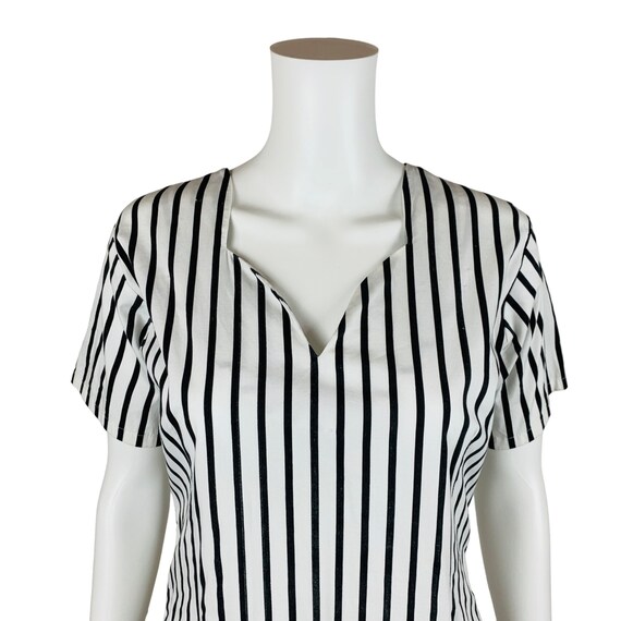Vintage 1980s Black White Striped Day Dress Handm… - image 3