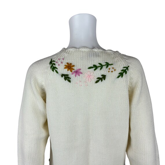 Vintage 60s Floral Cardigan Embroidered Cream Mul… - image 8