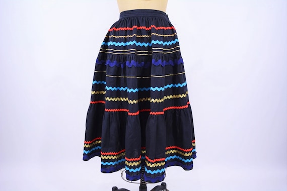 Vintage 1950s Patio Skirt | Black Ric Rac Full Ski