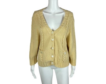 Cardigan en tricot vintage Grandes poches pour pull grand-mère en tricot torsadé pour femme