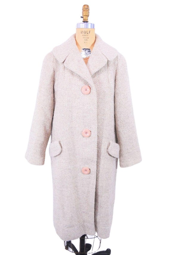 Vintage 1970s Beige Tweed Coat Speckled Large But… - image 2