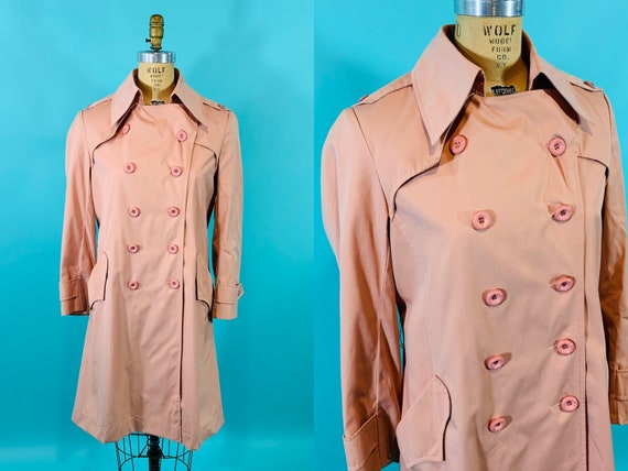 Vintage 1980s Peach Trench | Light Peach Pink Tren