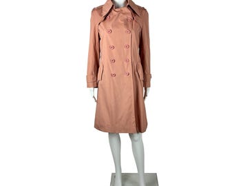 70s 1970s PINK PEACH Trench Coat Jacket | Double Breasted Button