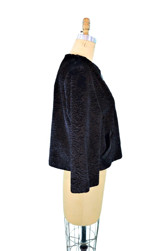 Vintage 1950s Black  Evening Jacket Faux Fur Old … - image 8