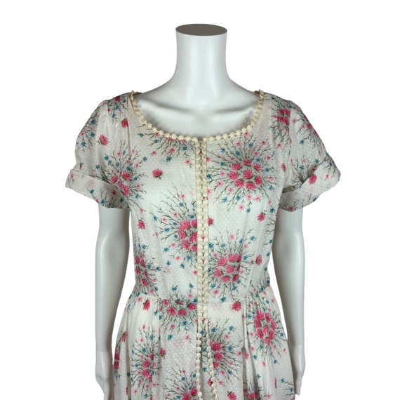 Vintage 50s Floral Dress Women's Small Pink Flora… - image 3