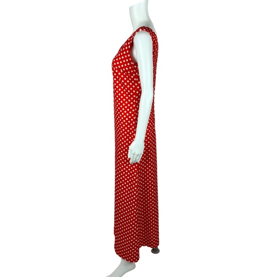 Vintage 70s Polka Dot Dress Red V-Neck Sleeveless… - image 5