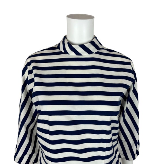 Vintage 50s Striped Top Women's Medium Navy Blue … - image 3