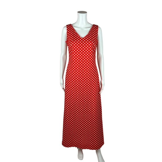 Vintage 70s Polka Dot Dress Red V-Neck Sleeveless… - image 1