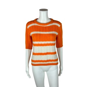 Vintage 60s Mod Sweater Women&#39;s Small Orange Creamsicle Striped Pullover