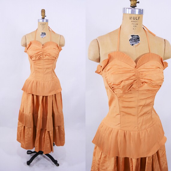 Vintage 1940s Starlet Gown | Orange Copper Taffeta