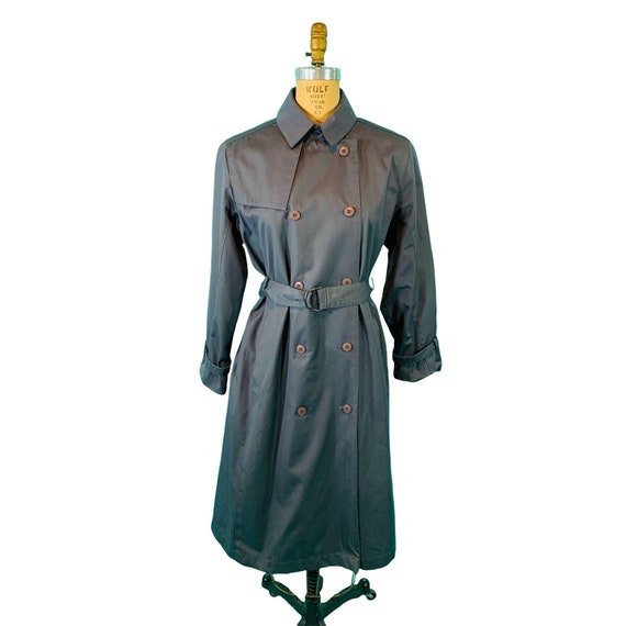 Vintage 1970s Charcoal Trench Coat Gray Button Do… - image 2