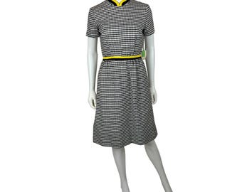 Sukienka vintage z lat 60. w pepitkę damska XS czarno-biała modna z ołówkiem Deadstock