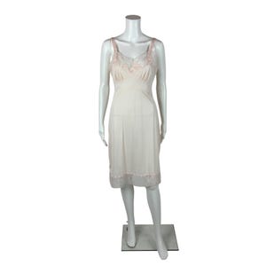 Vintage 70s Slip Dress Women&#39;s Small Pale Pink Inset Lace Scalloped Knee Length
