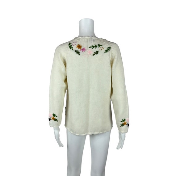 Vintage 60s Floral Cardigan Embroidered Cream Mul… - image 7