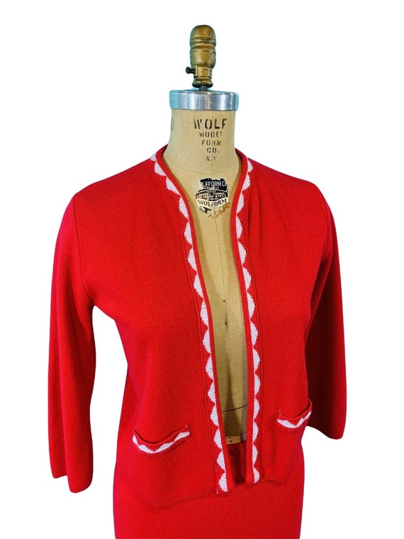 Vintage 1960s Cherry Red Sweater Set Cardigan Ski… - image 5