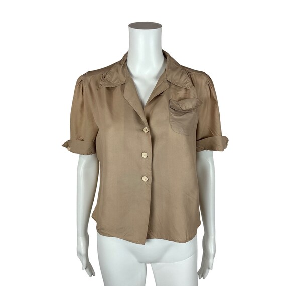 Vintage 40s Shirt Women's Medium Tan Khaki Button… - image 2