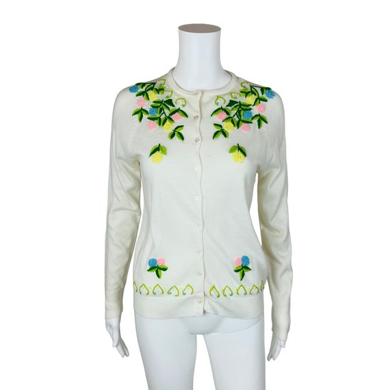 Vintage 60s Floral Embroidered Cardigan Multi Col… - image 10