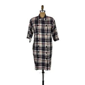 Vintage 80s Plaid Dress Womens Medium Red Black Tartan Shift