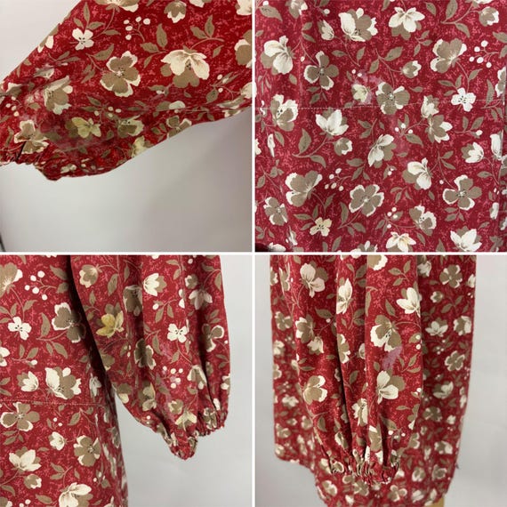 Vintage 70s Smock Top Womens Small Handmade Red F… - image 9