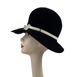 Vintage 60s Floppy Hat Black Wool Large Brim Bucket Boho Mr. John