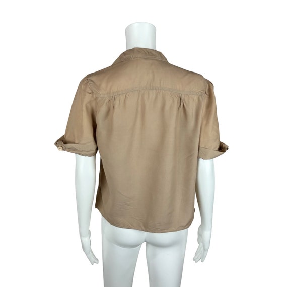 Vintage 40s Shirt Women's Medium Tan Khaki Button… - image 7