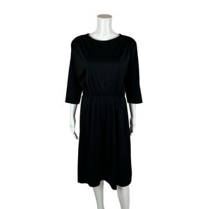 Vintage 80s Black Dress Women&#39;s Medium Solid Classic Elastic Waistband Sheath