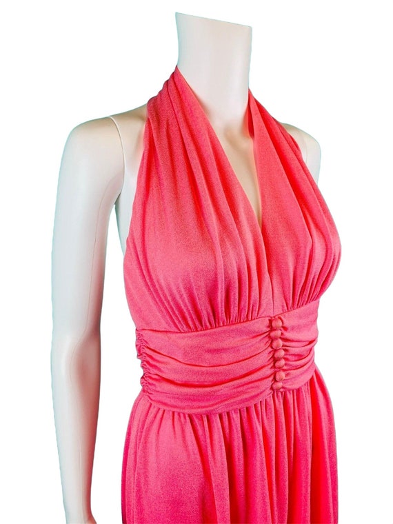 Vintage 1970s Halter Dress Hot Pink Barbie Gown |… - image 6