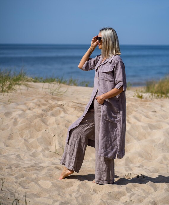 blue dress for baby girl .Alicia Linen Shirt Dress / Cover-Up White / M main image 1
