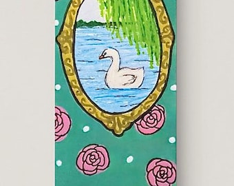 Swan Acrylic Painting Bookmark | Gold Frame with Tassel